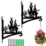 Haunted castle metal hanging basket bracket mounted on outdoor wall for plant decoration