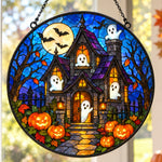 Haunted House Halloween stained glass suncatcher window hanging, suitable for home and garden decoration