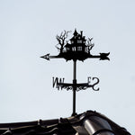 Haunted house metal weather vane with directional arrows and mounting rod, outdoor roof and garden decoration