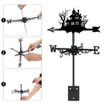 Haunted house metal weather vane with directional arrows and mounting rod, outdoor roof and garden decoration