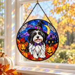 Havanese Halloween stained glass suncatcher window hanging, suitable for home and garden decoration