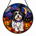 Havanese Halloween stained glass suncatcher window hanging, suitable for home and garden decoration