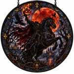 Headless Horseman Halloween stained glass suncatcher window hanging, suitable for home and garden decoration