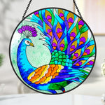 Heart feather peacock stained glass suncatcher window hanging, suitable for home and garden decoration