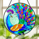 Heart feather peacock stained glass suncatcher window hanging, suitable for home and garden decoration