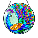 Heart feather peacock stained glass suncatcher window hanging, suitable for home and garden decoration