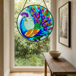 Heart feather peacock stained glass suncatcher window hanging, suitable for home and garden decoration