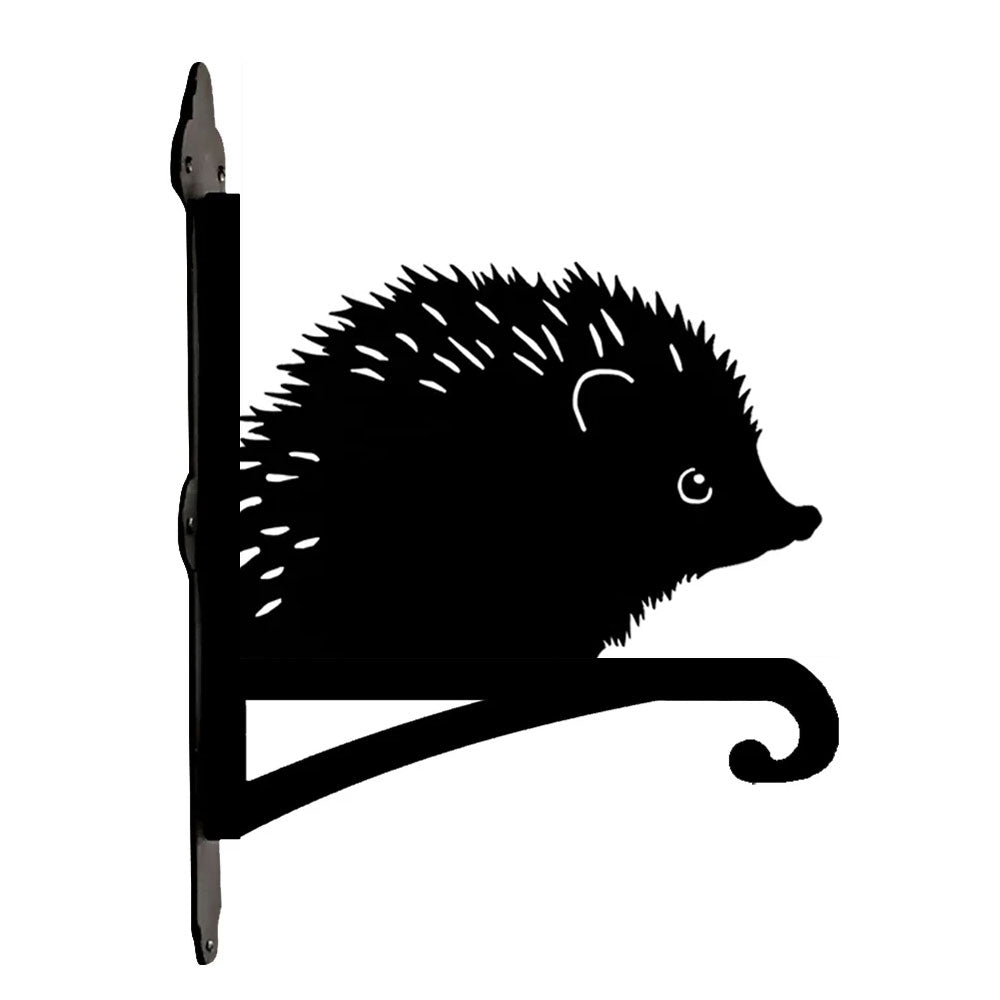 Hedgehog metal hanging basket bracket mounted on outdoor wall for plant decoration