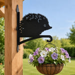 Hedgehog metal hanging basket bracket mounted on outdoor wall for plant decoration