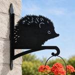 Hedgehog metal hanging basket bracket mounted on outdoor wall for plant decoration