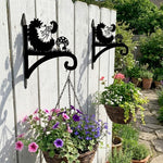Hedgehogs with mushroom metal hanging basket bracket mounted on outdoor wall for plant decoration