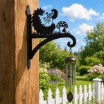 Hedgehogs with mushroom metal hanging basket bracket mounted on outdoor wall for plant decoration