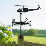 Helicopter metal weather vane with directional arrows and mounting rod, outdoor roof and garden decoration