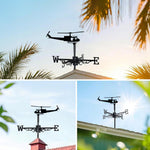 Helicopter metal weather vane with directional arrows and mounting rod, outdoor roof and garden decoration