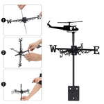 Helicopter metal weather vane with directional arrows and mounting rod, outdoor roof and garden decoration