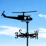 Helicopter metal weather vane with directional arrows and mounting rod, outdoor roof and garden decoration