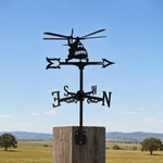 Helicopter metal weather vane with directional arrows and mounting rod, outdoor roof and garden decoration