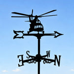 Helicopter metal weather vane with directional arrows and mounting rod, outdoor roof and garden decoration
