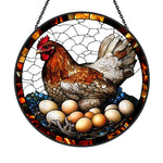 Hen nesting with eggs stained glass suncatcher window hanging, suitable for home and garden decoration