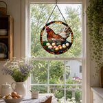 Hen nesting with eggs stained glass suncatcher window hanging, suitable for home and garden decoration