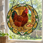 Hen stained glass suncatcher window hanging, suitable for home and garden decoration
