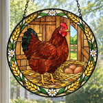 Hen stained glass suncatcher window hanging, suitable for home and garden decoration