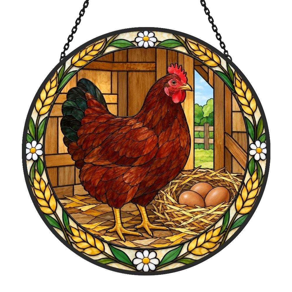 Hen stained glass suncatcher window hanging, suitable for home and garden decoration