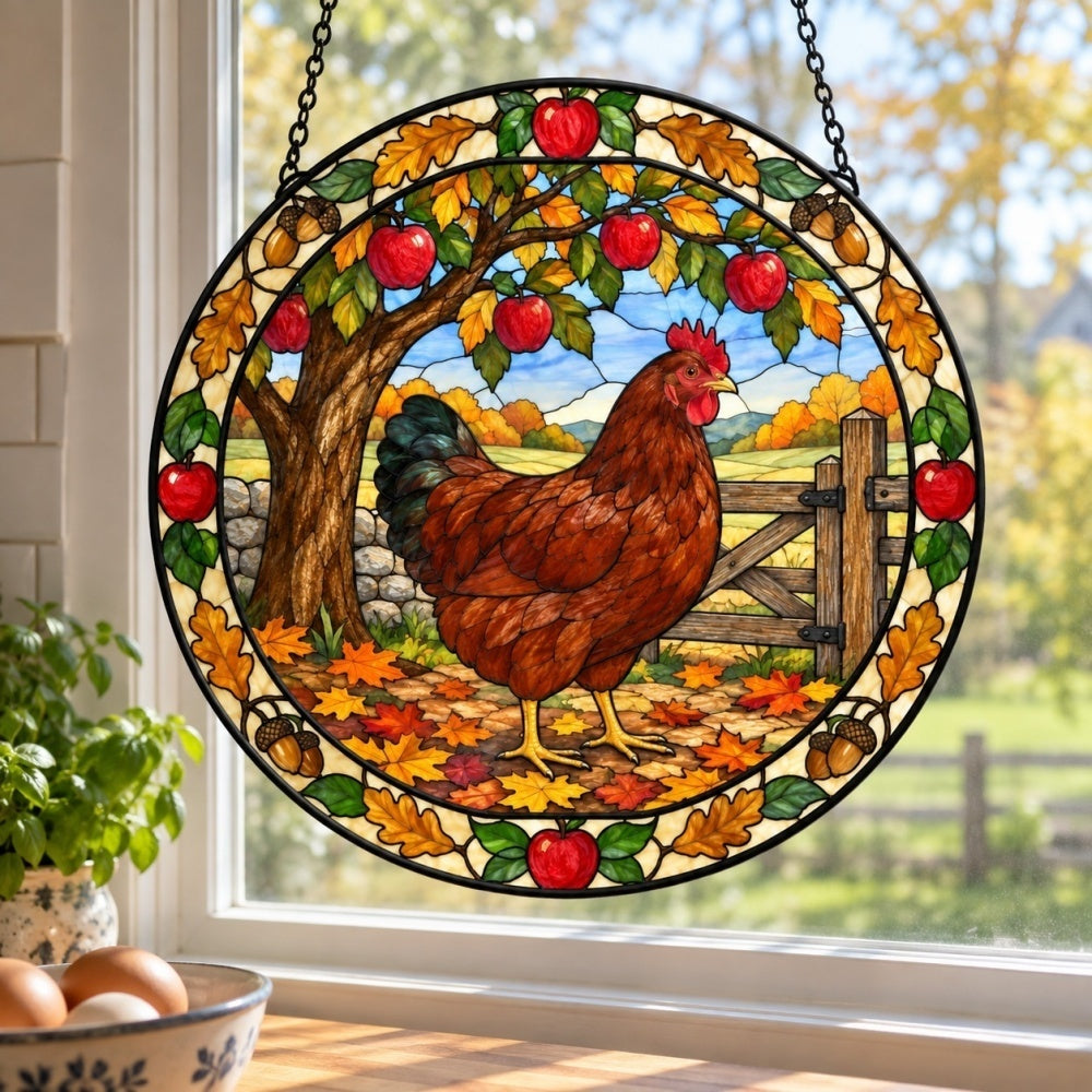 Hen stained glass suncatcher window hanging, suitable for home and garden decoration