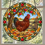 Hen stained glass suncatcher window hanging, suitable for home and garden decoration