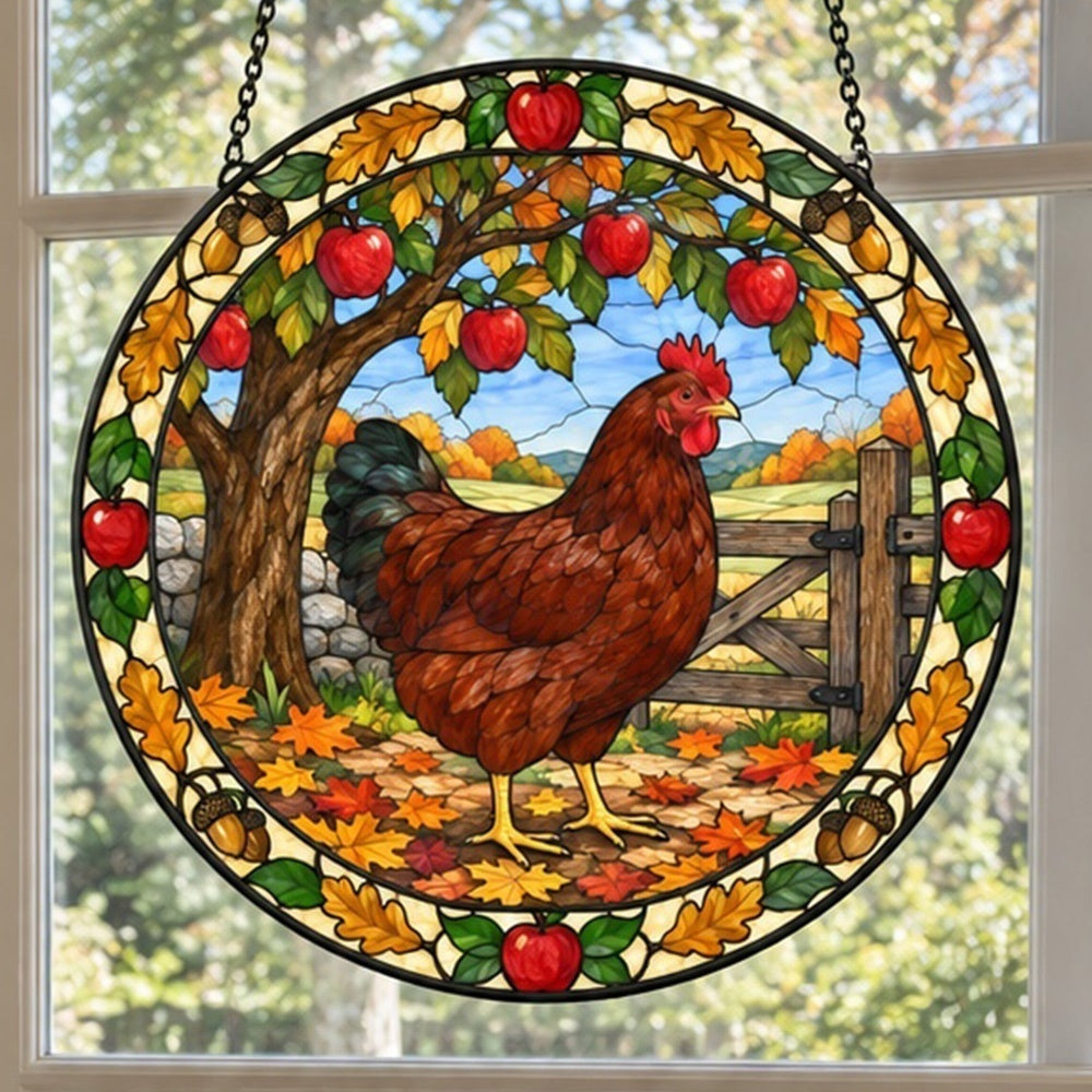 Hen stained glass suncatcher window hanging, suitable for home and garden decoration