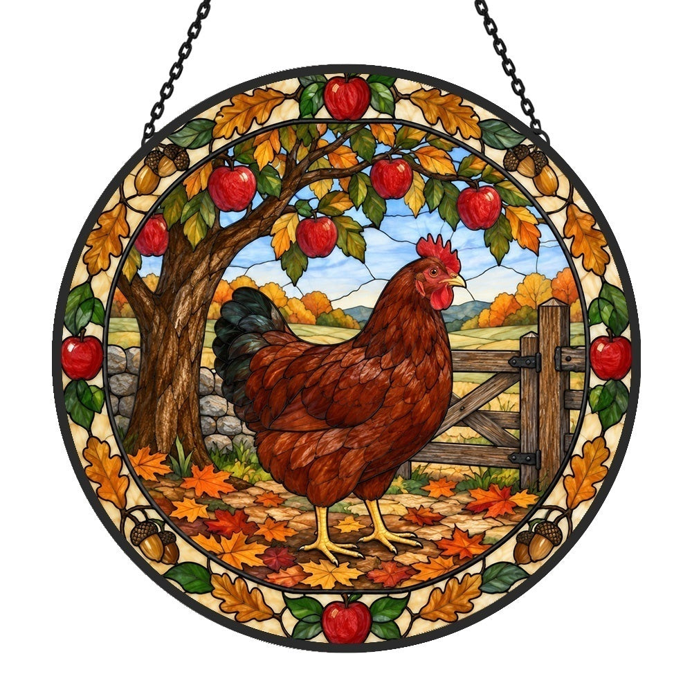 Hen stained glass suncatcher window hanging, suitable for home and garden decoration