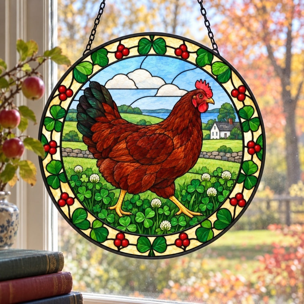 Hen stained glass suncatcher window hanging, suitable for home and garden decoration