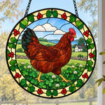 Hen stained glass suncatcher window hanging, suitable for home and garden decoration