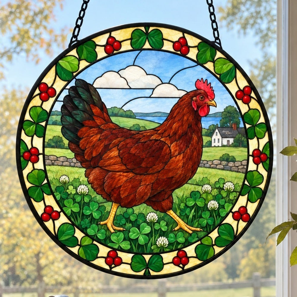 Hen stained glass suncatcher window hanging, suitable for home and garden decoration