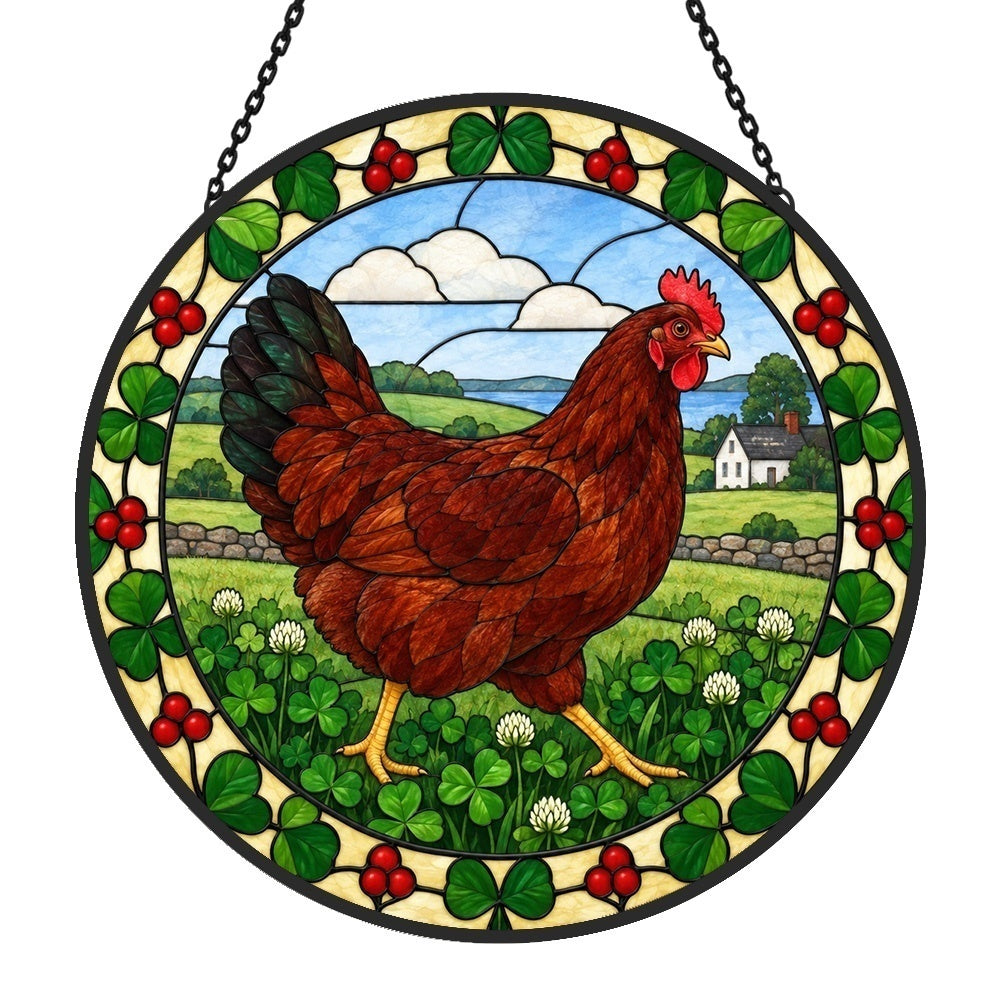 Hen stained glass suncatcher window hanging, suitable for home and garden decoration
