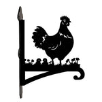 Hen with chicks metal hanging basket bracket mounted on outdoor wall for plant decoration