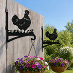 Hen with chicks metal hanging basket bracket mounted on outdoor wall for plant decoration