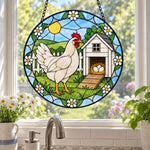 Hen with eggs stained glass suncatcher window hanging, suitable for home and garden decoration