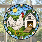 Hen with eggs stained glass suncatcher window hanging, suitable for home and garden decoration