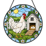 Hen with eggs stained glass suncatcher window hanging, suitable for home and garden decoration