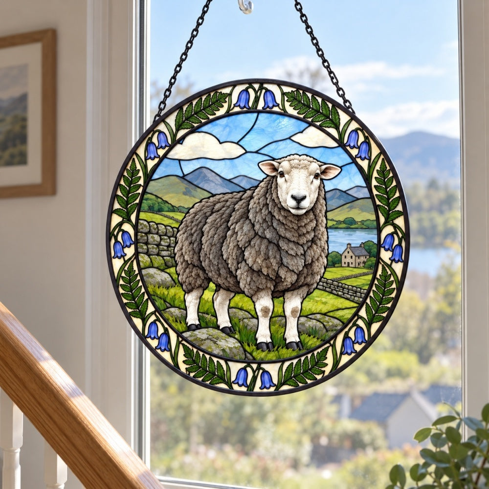 Herdwick sheep stained glass suncatcher window hanging, suitable for home and garden decoration