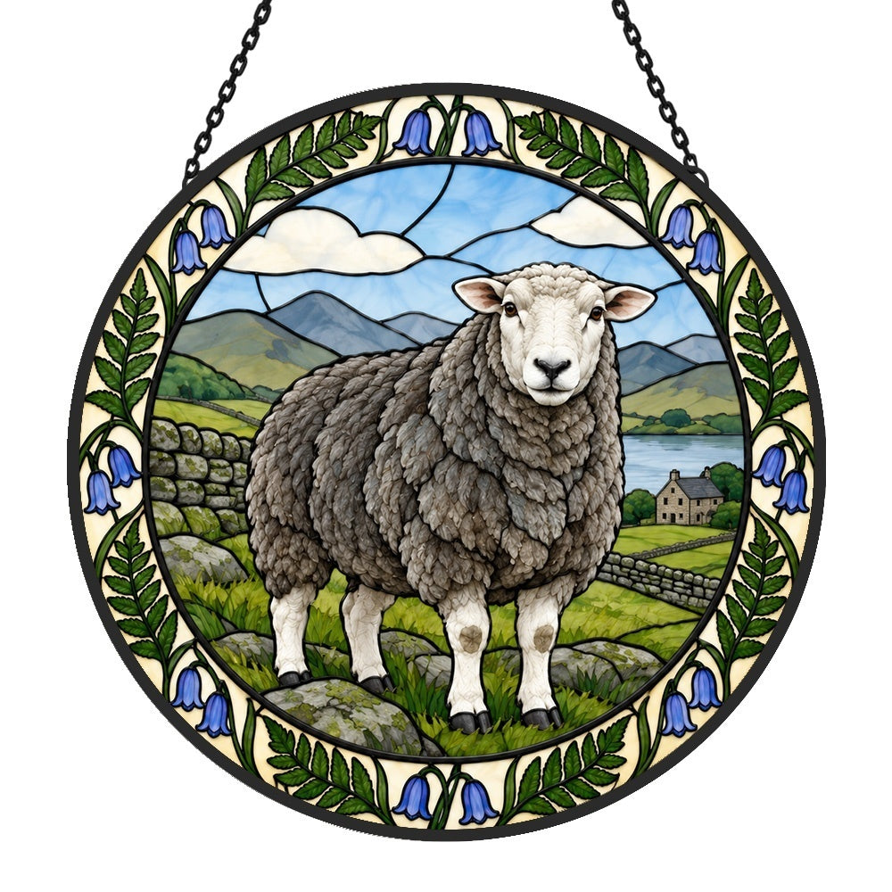 Herdwick sheep stained glass suncatcher window hanging, suitable for home and garden decoration