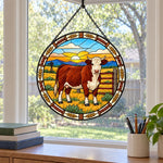 Hereford cattle stained glass suncatcher window hanging, suitable for home and garden decoration