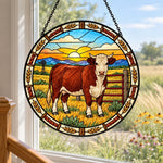 Hereford cattle stained glass suncatcher window hanging, suitable for home and garden decoration