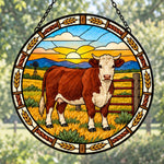 Hereford cattle stained glass suncatcher window hanging, suitable for home and garden decoration