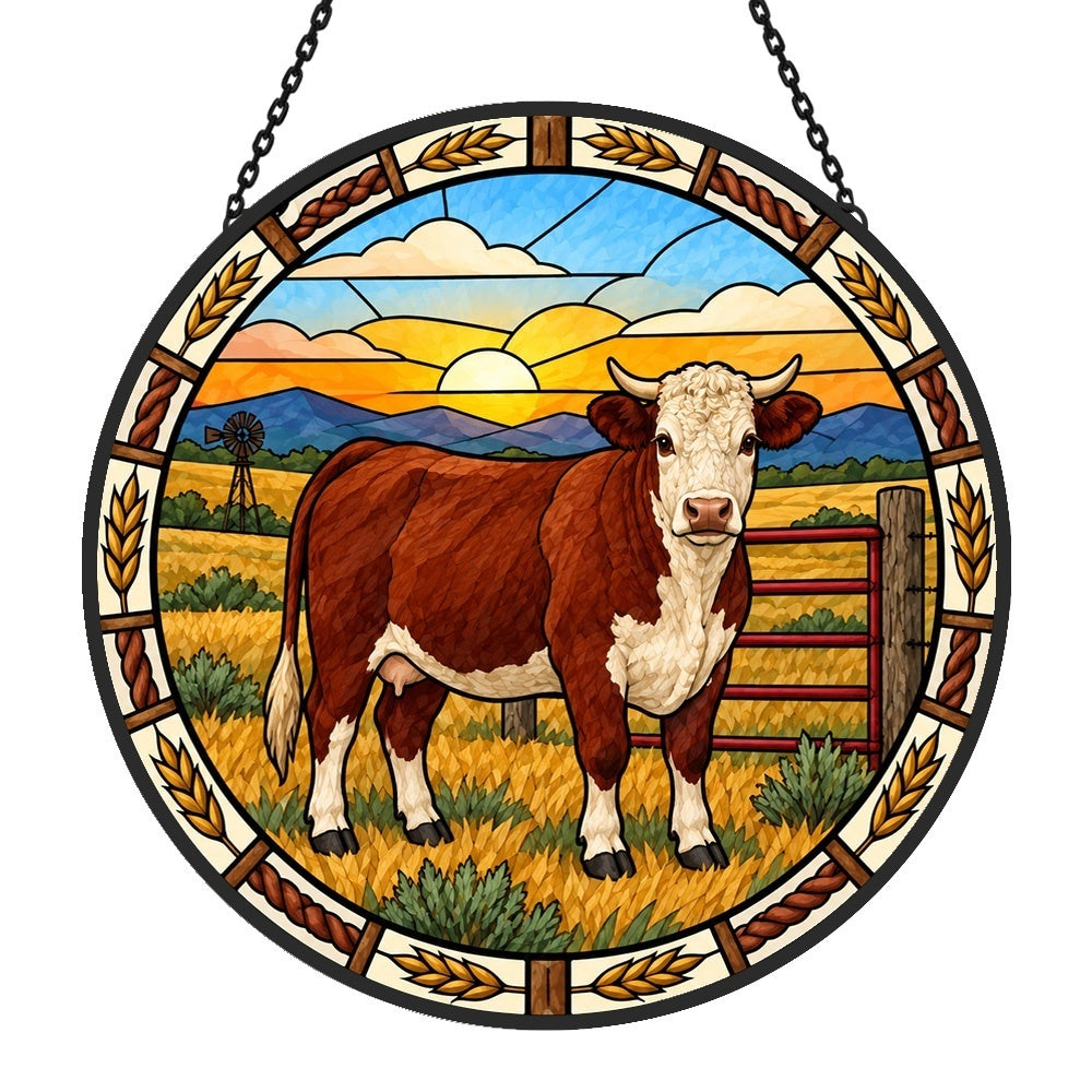 Hereford cattle stained glass suncatcher window hanging, suitable for home and garden decoration