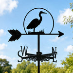 Heron metal weather vane with directional arrows and mounting rod, outdoor roof and garden decoration