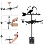 Heron metal weather vane with directional arrows and mounting rod, outdoor roof and garden decoration