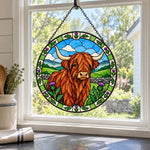 Highland cattle stained glass suncatcher window hanging, suitable for home and garden decoration