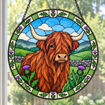 Highland cattle stained glass suncatcher window hanging, suitable for home and garden decoration